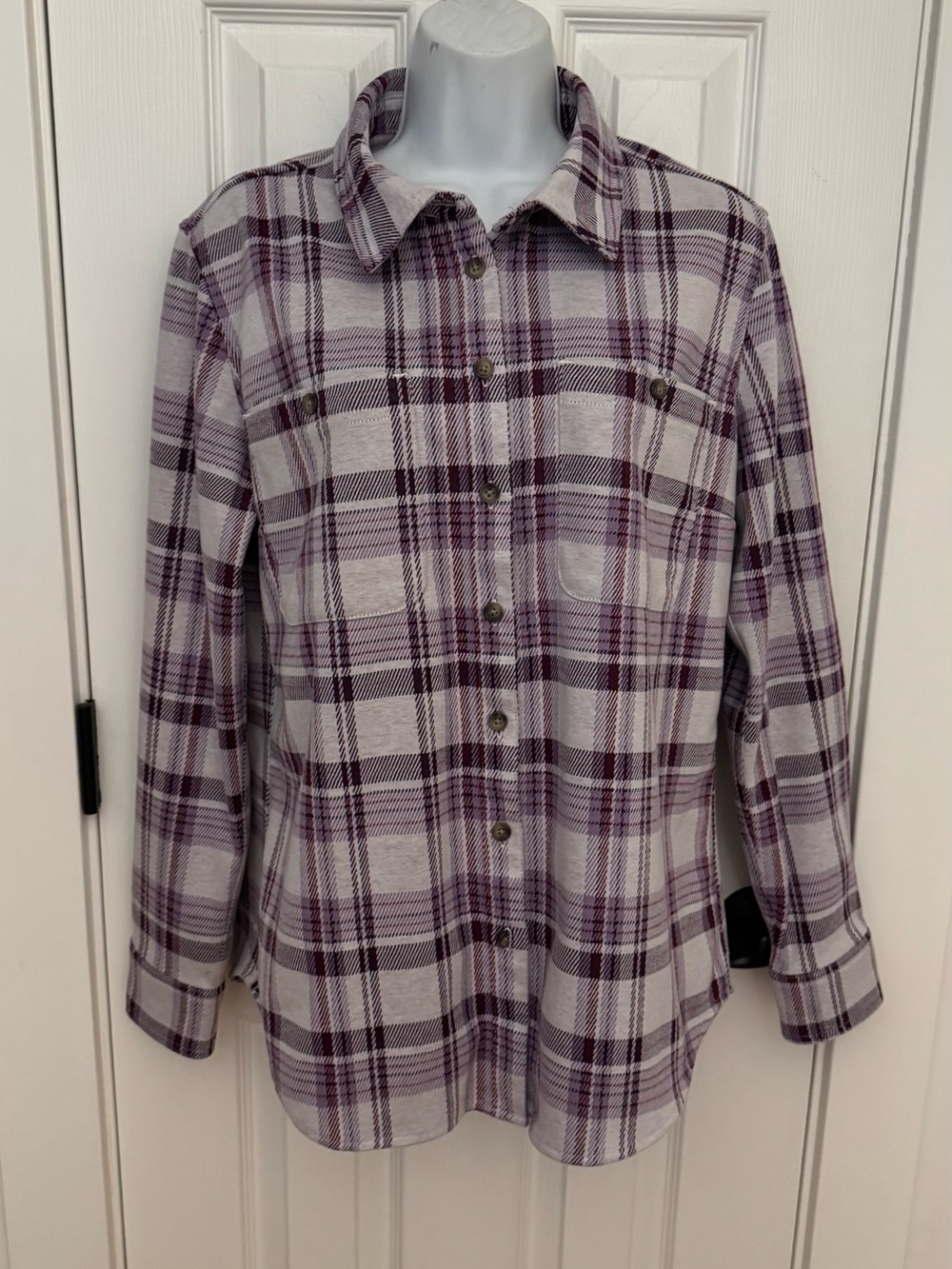 Women’s Purple Plaid Button-Down Shirt Jacket
